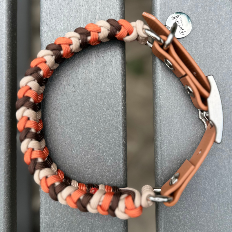 Coiled Charm Hand Braided Dog Collar in Burnt Orange, Walnut Brown, & Light Tan - Tampa Home & Garden Store