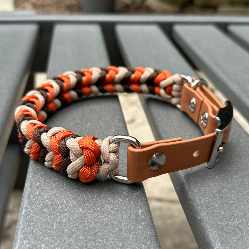 Coiled Charm Hand Braided Dog Collar in Burnt Orange, Walnut Brown, & Light Tan - Tampa Home & Garden Store