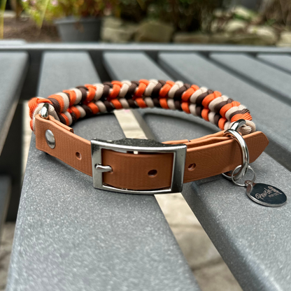 Coiled Charm Hand Braided Dog Collar in Burnt Orange, Walnut Brown, & Light Tan - Tampa Home & Garden Store