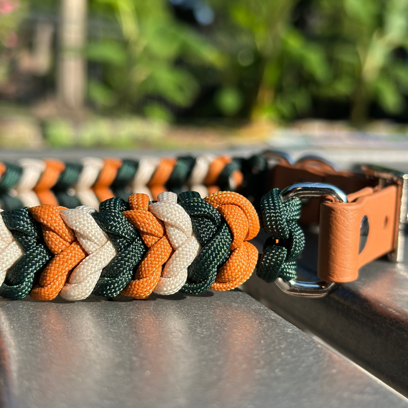 Coiled Charm Hand Braided Dog Collar in Hunter Green, Mustard, & Cream - Tampa Home & Garden Store