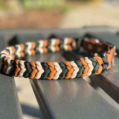Coiled Charm Hand Braided Dog Collar in Hunter Green, Mustard, & Cream - Tampa Home & Garden Store