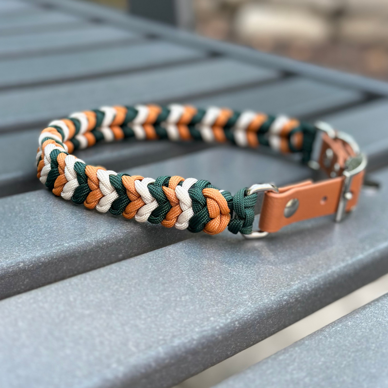 Coiled Charm Hand Braided Dog Collar in Hunter Green, Mustard, & Cream - Tampa Home & Garden Store