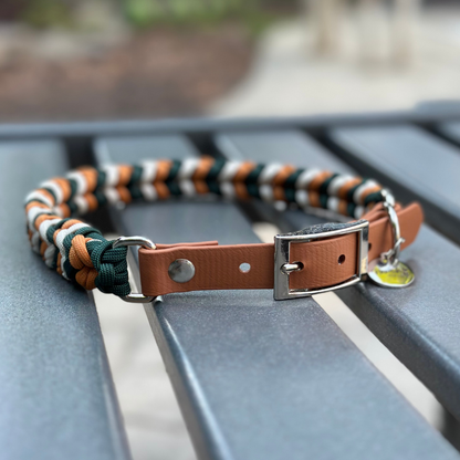 Coiled Charm Hand Braided Dog Collar in Hunter Green, Mustard, & Cream - Tampa Home & Garden Store