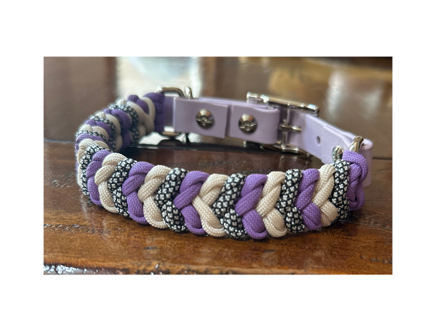 Coiled Charm Hand Braided Dog Collar in Lilac, Cream, & Silver Diamonds - Tampa Home & Garden Store