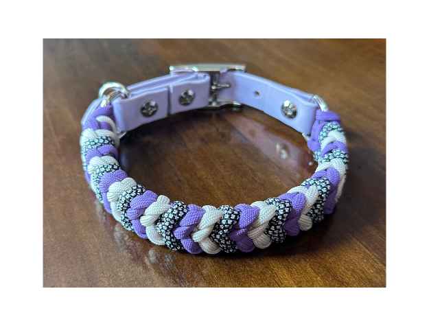Coiled Charm Hand Braided Dog Collar in Lilac, Cream, & Silver Diamonds - Tampa Home & Garden Store