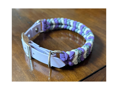 Coiled Charm Hand Braided Dog Collar in Lilac, Cream, & Silver Diamonds - Tampa Home & Garden Store