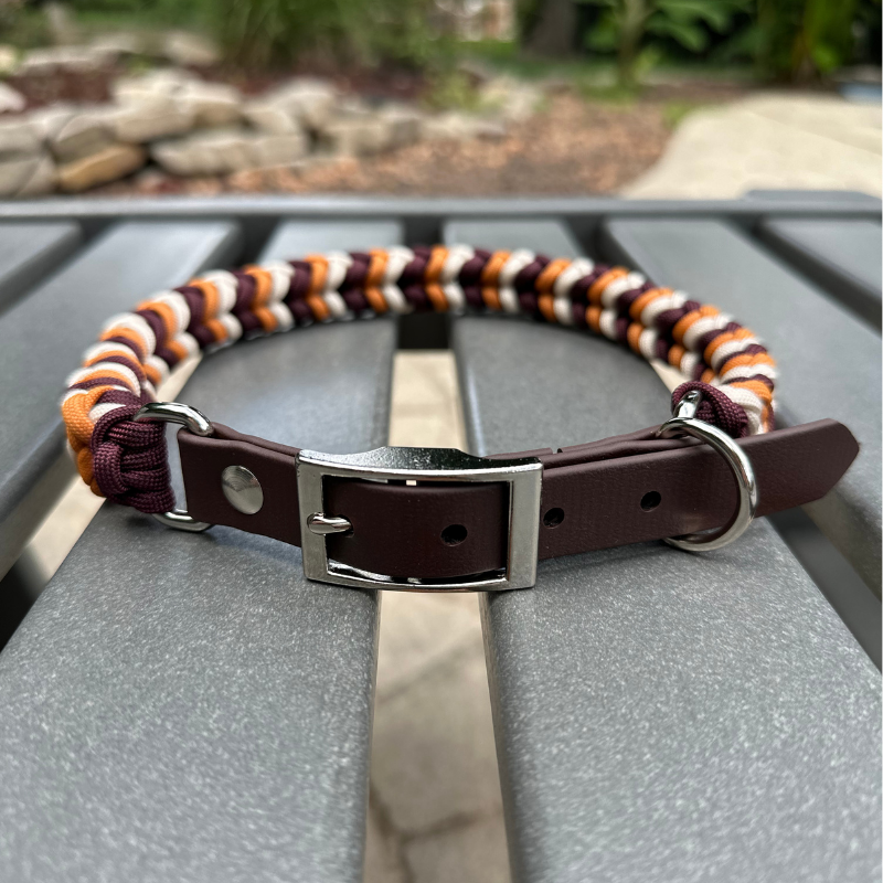 Coiled Charm Hand Braided Dog Collar in Mustard, Burgundy, & Cream - Tampa Home & Garden Store