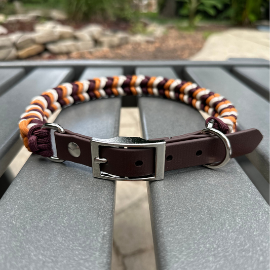 Coiled Charm Hand Braided Dog Collar in Mustard, Burgundy, & Cream - Tampa Home & Garden Store