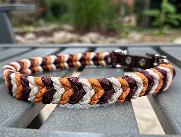 Coiled Charm Hand Braided Dog Collar in Mustard, Burgundy, & Cream - Tampa Home & Garden Store