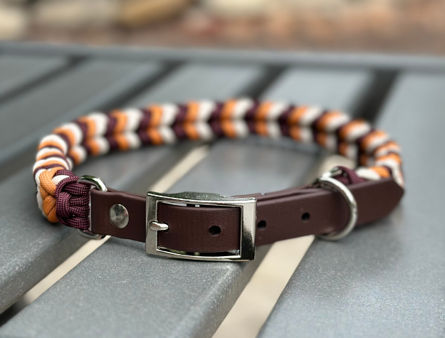 Coiled Charm Hand Braided Dog Collar in Mustard, Burgundy, & Cream - Tampa Home & Garden Store