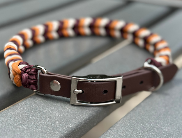 Coiled Charm Hand Braided Dog Collar in Mustard, Burgundy, & Cream - Tampa Home & Garden Store