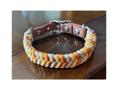 Coiled Charm Hand Braided Dog Collar in Mustard, Goldenrod, & Light Tan - Tampa Home & Garden Store