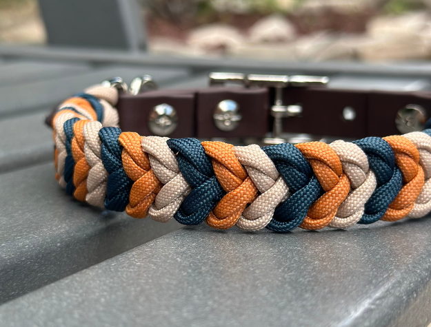 Coiled Charm Hand Braided Dog Collar in Mustard, Navy, & Light Tan - Tampa Home & Garden Store
