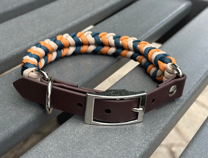 Coiled Charm Hand Braided Dog Collar in Mustard, Navy, & Light Tan - Tampa Home & Garden Store