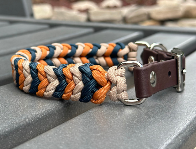 Coiled Charm Hand Braided Dog Collar in Mustard, Navy, & Light Tan - Tampa Home & Garden Store