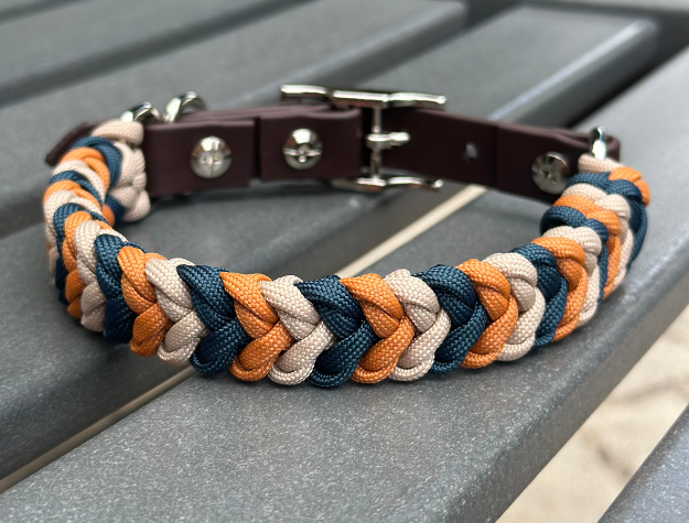 Coiled Charm Hand Braided Dog Collar in Mustard, Navy, & Light Tan - Tampa Home & Garden Store