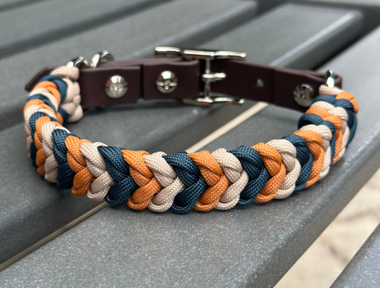 Coiled Charm Hand Braided Dog Collar in Mustard, Navy, & Light Tan - Tampa Home & Garden Store