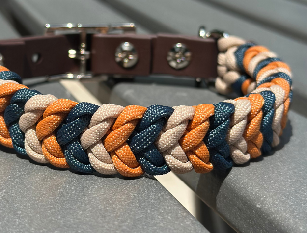 Coiled Charm Hand Braided Dog Collar in Mustard, Navy, & Light Tan - Tampa Home & Garden Store