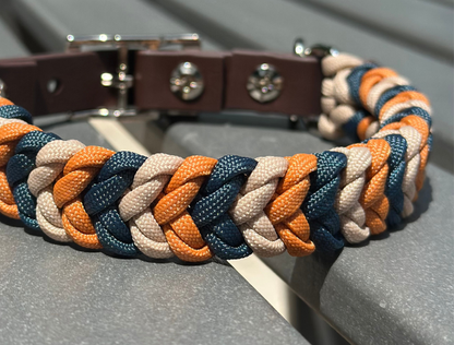 Coiled Charm Hand Braided Dog Collar in Mustard, Navy, & Light Tan - Tampa Home & Garden Store
