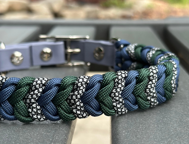 Coiled Charm Hand Braided Dog Collar in Navy, Emerald Green, & Silver Diamonds - Tampa Home & Garden Store