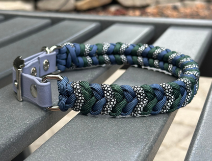 Coiled Charm Hand Braided Dog Collar in Navy, Emerald Green, & Silver Diamonds - Tampa Home & Garden Store