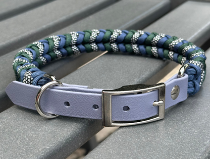 Coiled Charm Hand Braided Dog Collar in Navy, Emerald Green, & Silver Diamonds - Tampa Home & Garden Store