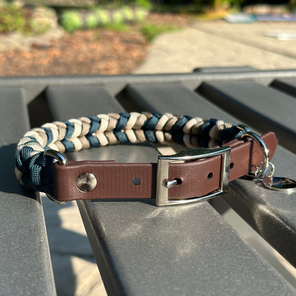 Coiled Charm Hand Braided Dog Collar in Navy, Tan, & Cream - Tampa Home & Garden Store
