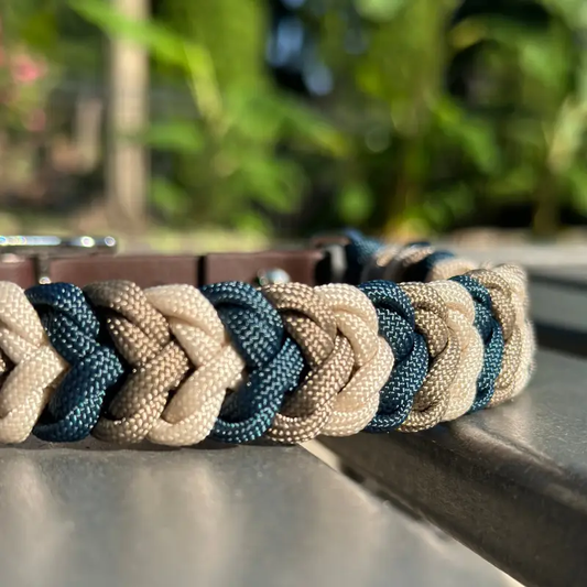 Coiled Charm Braided Dog Collar Navy Tan Cream by Pawsh Pup Co on Tampa Home & Garden Store