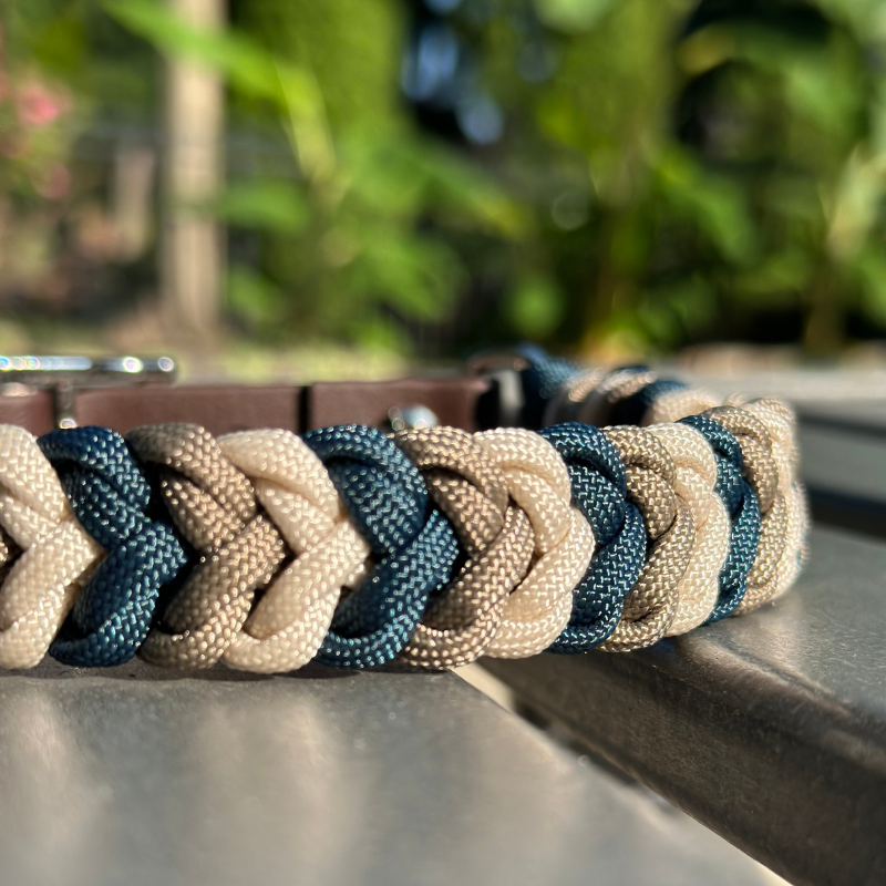 Coiled Charm Hand Braided Dog Collar in Navy, Tan, & Cream - Tampa Home & Garden Store