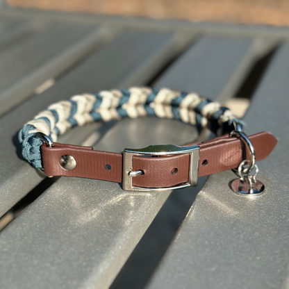 Coiled Charm Hand Braided Dog Collar in Navy, Tan, & Cream - Tampa Home & Garden Store