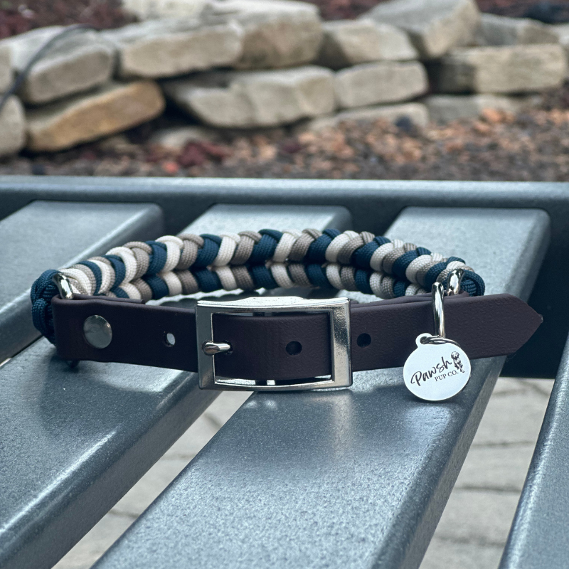 Coiled Charm Hand Braided Dog Collar in Navy, Tan, & Cream - Tampa Home & Garden Store