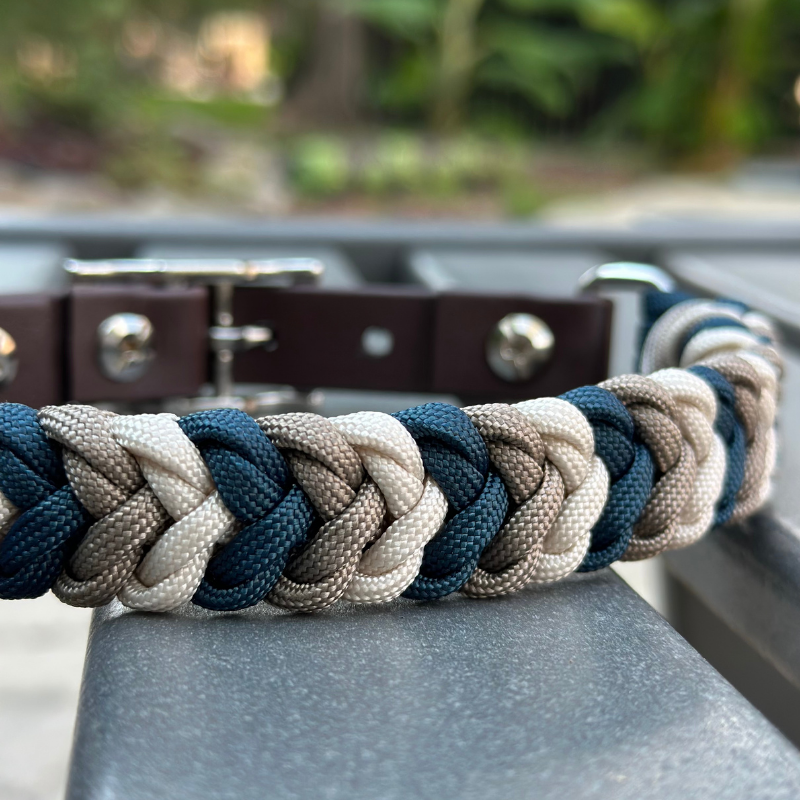 Coiled Charm Hand Braided Dog Collar in Navy, Tan, & Cream - Tampa Home & Garden Store