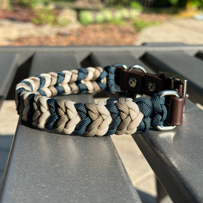 Coiled Charm Hand Braided Dog Collar in Navy, Tan, & Cream - Tampa Home & Garden Store