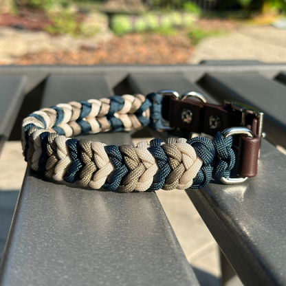 Coiled Charm Hand Braided Dog Collar in Navy, Tan, & Cream - Tampa Home & Garden Store