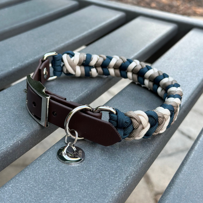 Coiled Charm Hand Braided Dog Collar in Navy, Tan, & Cream - Tampa Home & Garden Store