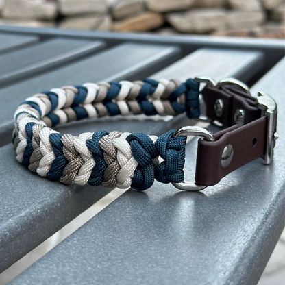 Coiled Charm Hand Braided Dog Collar in Navy, Tan, & Cream - Tampa Home & Garden Store