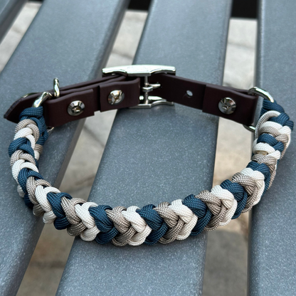 Coiled Charm Hand Braided Dog Collar in Navy, Tan, & Cream - Tampa Home & Garden Store