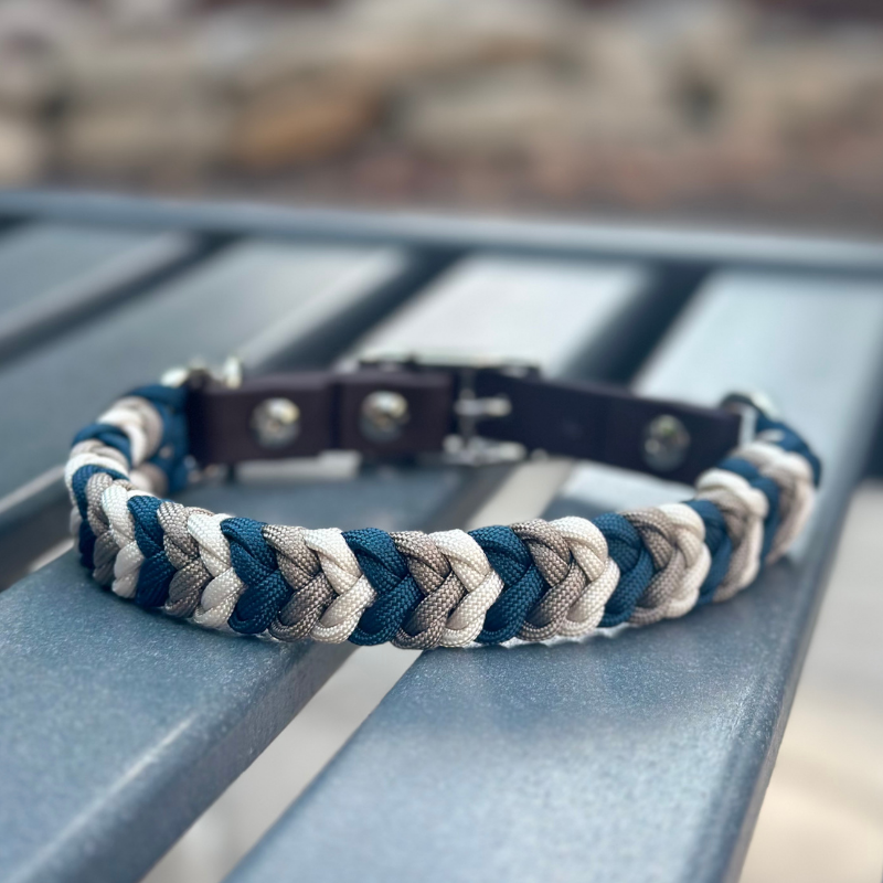 Coiled Charm Hand Braided Dog Collar in Navy, Tan, & Cream - Tampa Home & Garden Store