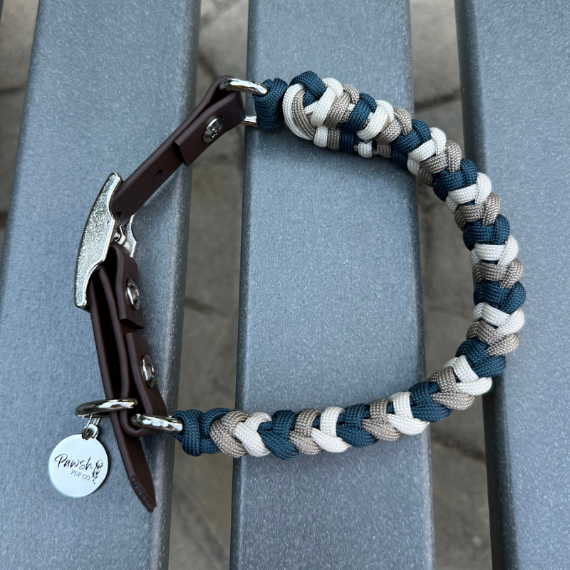 Coiled Charm Hand Braided Dog Collar in Navy, Tan, & Cream - Tampa Home & Garden Store