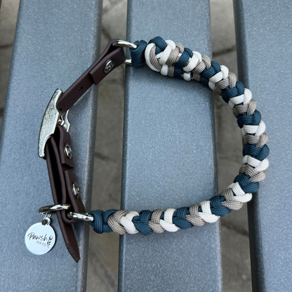 Coiled Charm Hand Braided Dog Collar in Navy, Tan, & Cream - Tampa Home & Garden Store