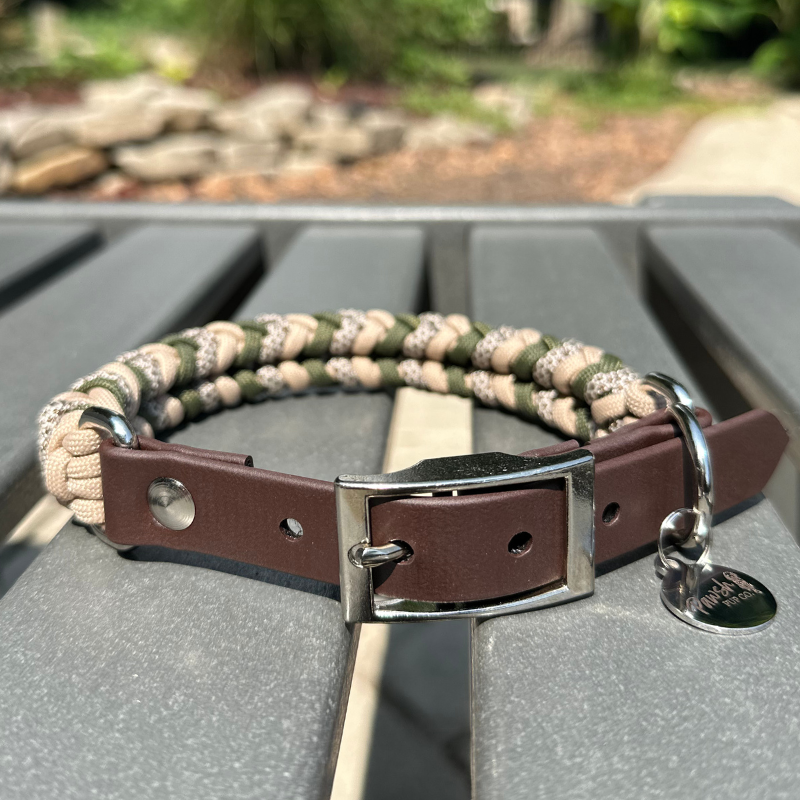 Coiled Charm Hand Braided Dog Collar in Olive, Light Tan, & Coyote Brown Diamonds - Tampa Home & Garden Store