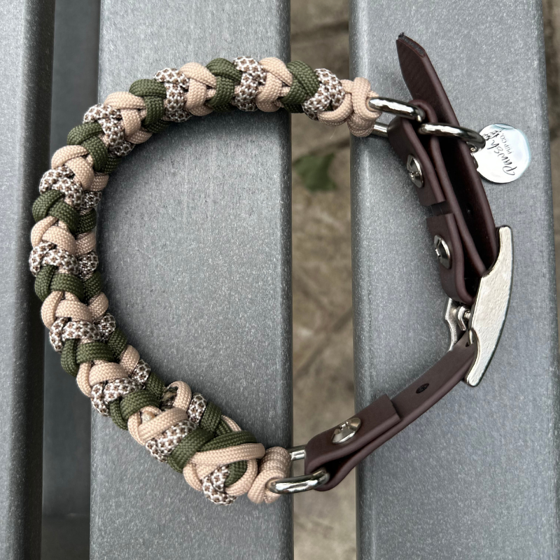 Coiled Charm Hand Braided Dog Collar in Olive, Light Tan, & Coyote Brown Diamonds - Tampa Home & Garden Store