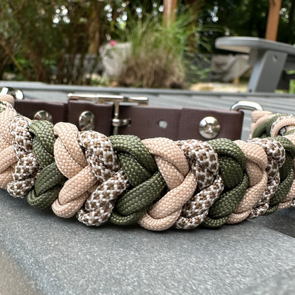 Coiled Charm Hand Braided Dog Collar in Olive, Light Tan, & Coyote Brown Diamonds - Tampa Home & Garden Store