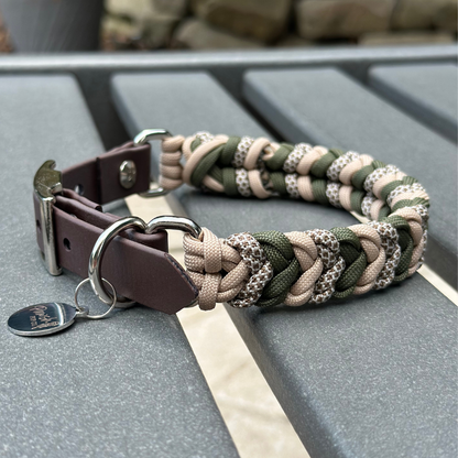 Coiled Charm Hand Braided Dog Collar in Olive, Light Tan, & Coyote Brown Diamonds - Tampa Home & Garden Store