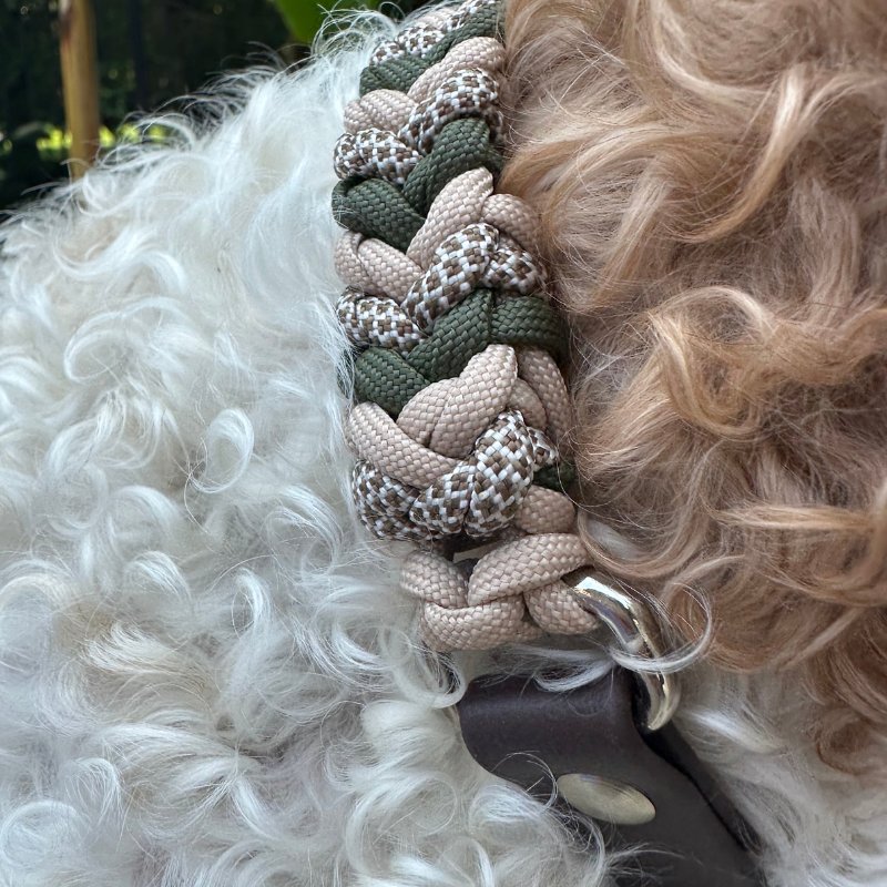 Coiled Charm Hand Braided Dog Collar in Olive, Light Tan, & Coyote Brown Diamonds - Tampa Home & Garden Store