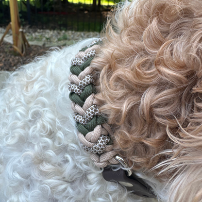 Coiled Charm Hand Braided Dog Collar in Olive, Light Tan, & Coyote Brown Diamonds - Tampa Home & Garden Store