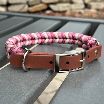 Coiled Charm Hand Braided Dog Collar in Pink, Red Diamonds, & Cream - Tampa Home & Garden Store
