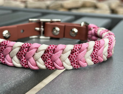 Coiled Charm Hand Braided Dog Collar in Pink, Red Diamonds, & Cream - Tampa Home & Garden Store
