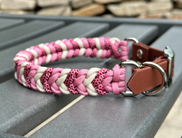 Coiled Charm Hand Braided Dog Collar in Pink, Red Diamonds, & Cream - Tampa Home & Garden Store