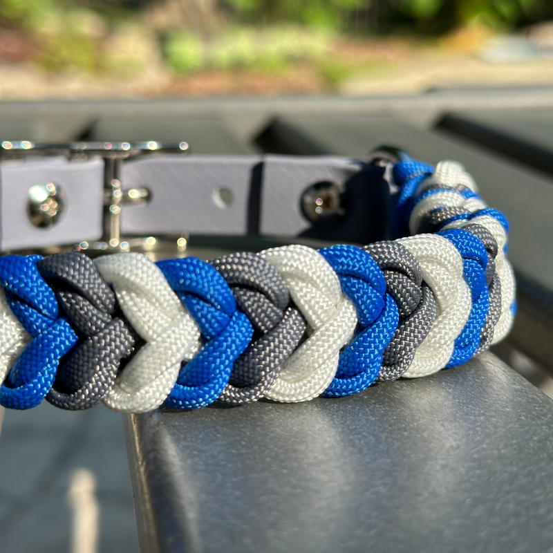 Coiled Charm Hand Braided Dog Collar in Royal Blue, Graphite, & White - Tampa Home & Garden Store